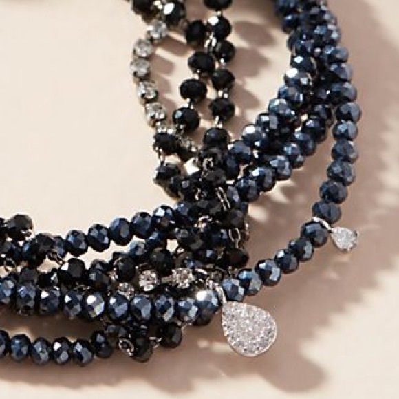 NWT ANTHRO Shine Bright Black Glass BeadS Bracelet - Picture 4 of 4